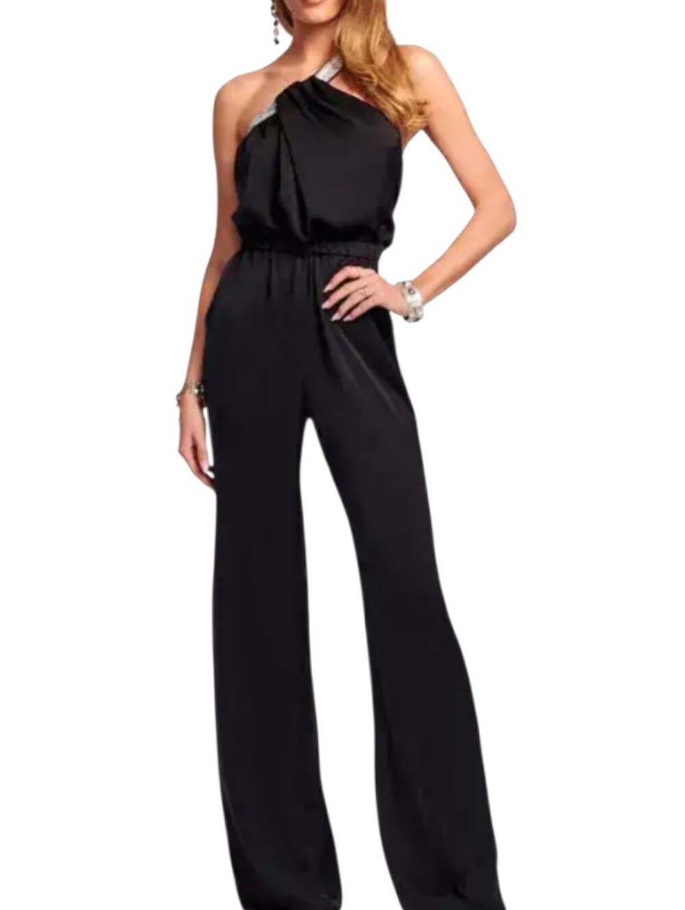 Ramy Brook Black One-Shoulder Wide-Leg Jumpsuit